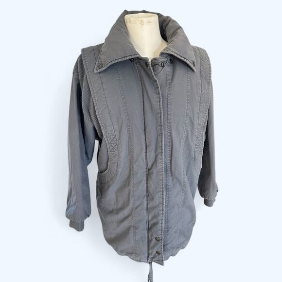 Vintage 80s Pan Asia Insulated Parka Coat Mixed Media Gray Blue size S